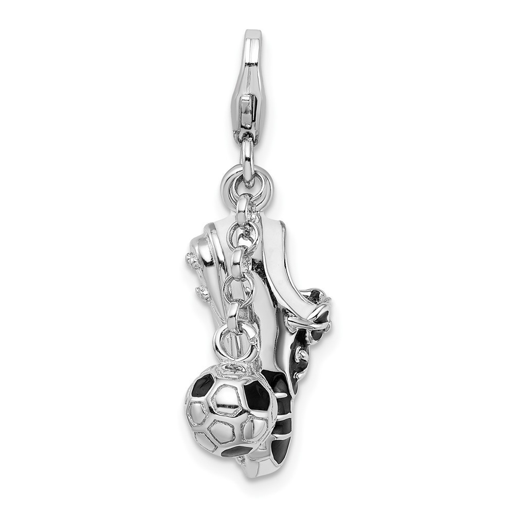 925 Silver 3-D Moveable Enameled Soccer Shoe & Ball Bracelet Charm Lobster Clasp